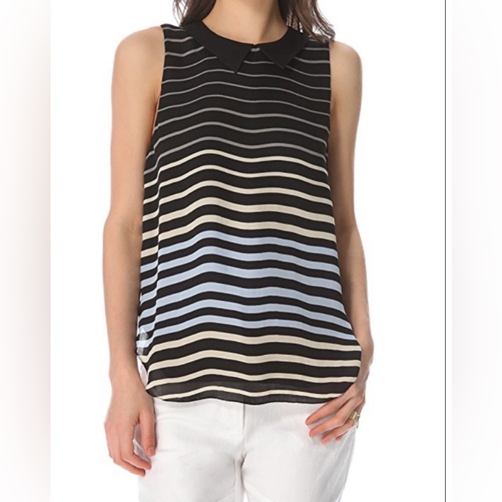 L’AGENCE Sleeveless Silk Striped Blouse